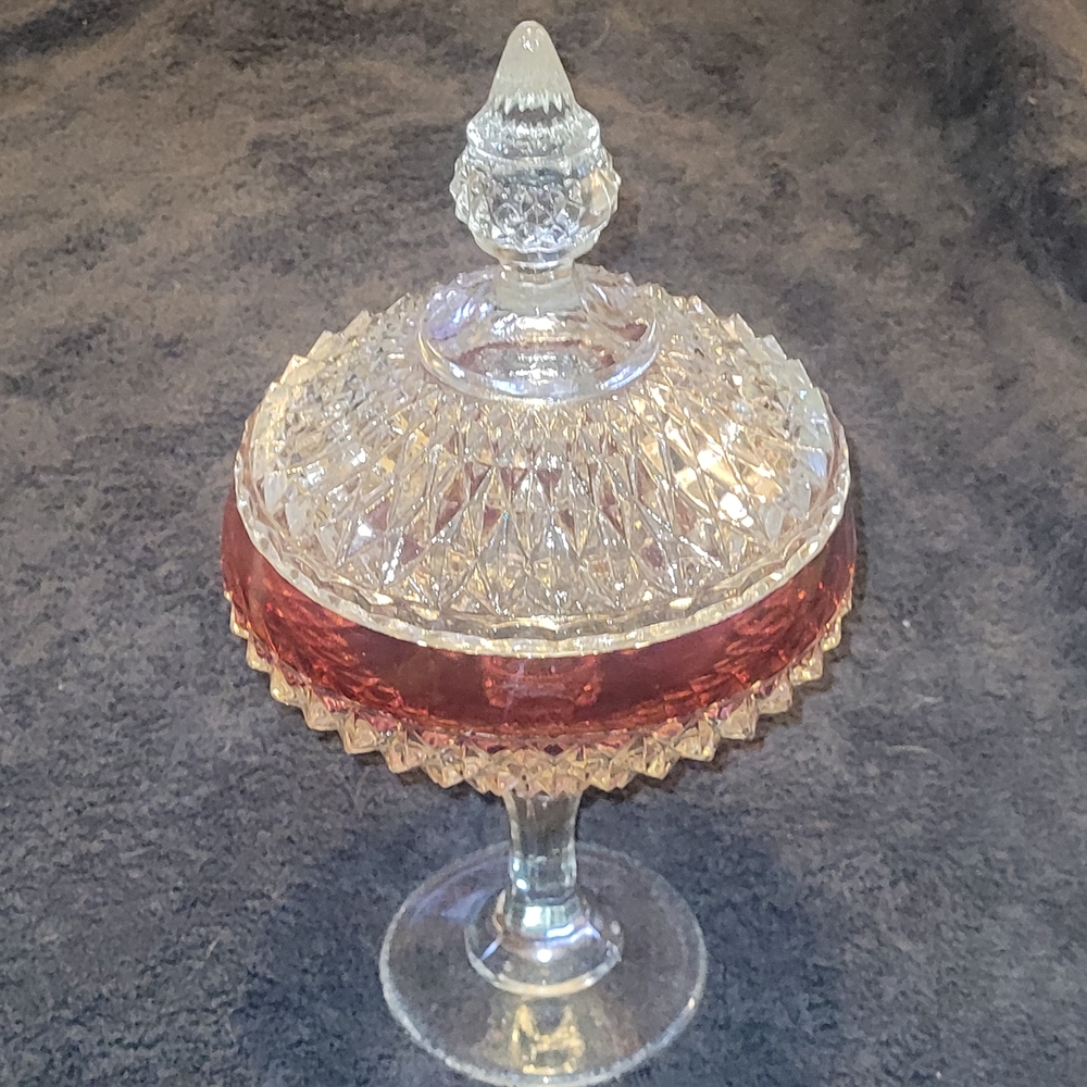 Indiana Glass Red and Clear Holiday Candy Dish